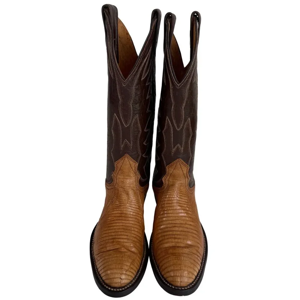 Nocona VTG Cowgirl Boots Women's 4B Lizard Skin Western Cowboy Boots Brown Tan